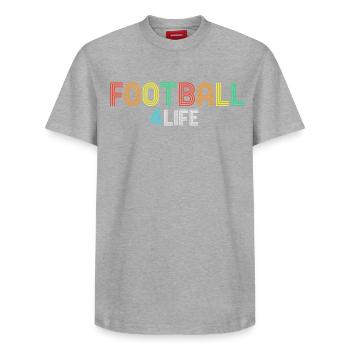 Football 4 Life Retro Neon Text - Relaxed Unisex Supima Cotton T-Shirt – by SPREAD - heather grey - Front - AI Model Female 172 dark (172cm) & AI Model Male 185 dark (185cm)