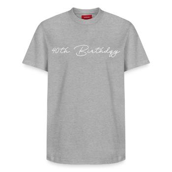40th birthday - Relaxed Unisex Supima Cotton T-Shirt – by SPREAD - heather grey - Front - AI Model Female 172 dark (172cm) & AI Model Male 185 dark (185cm)