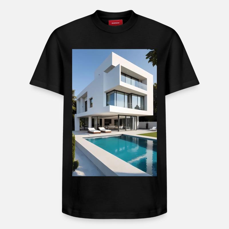 Villa blanche avec piscine - T-shirt unisexe décontracté en coton Supima – de SPREAD - noir