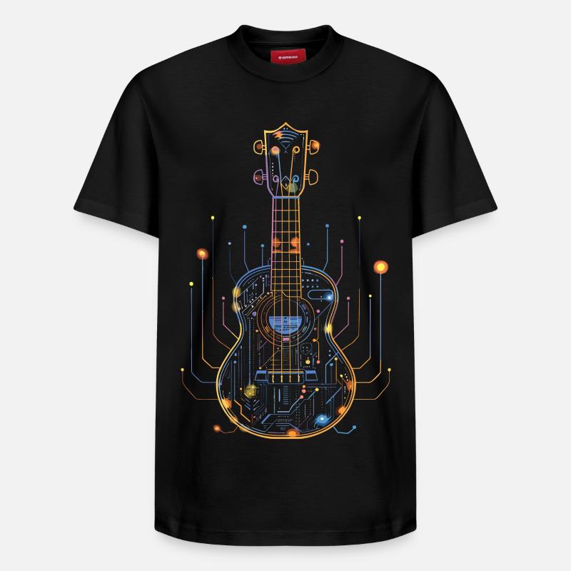 Dessin de ukulélé - T-shirt unisexe décontracté en coton Supima – de SPREAD - noir