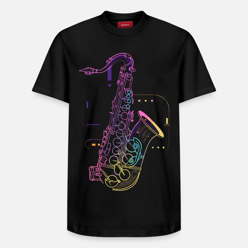 Dessin de saxophone - T-shirt unisexe décontracté en coton Supima – de SPREAD - noir
