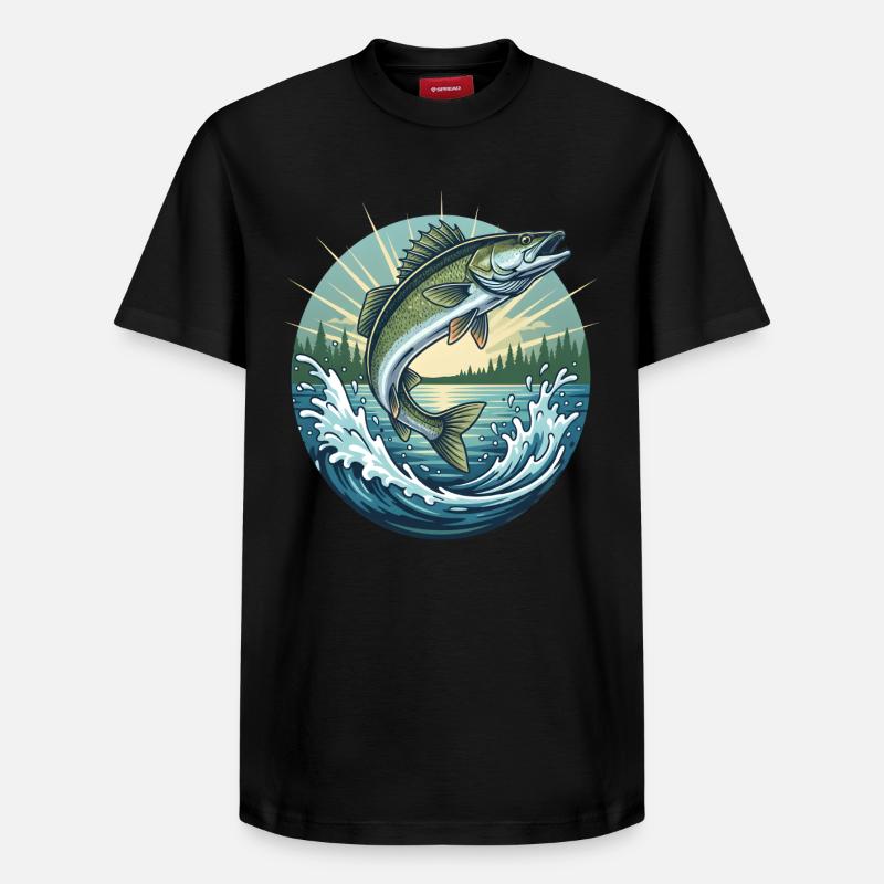 Springender Zander - Relaxed Unisex Supima Cotton T-Shirt – von SPREAD - Schwarz