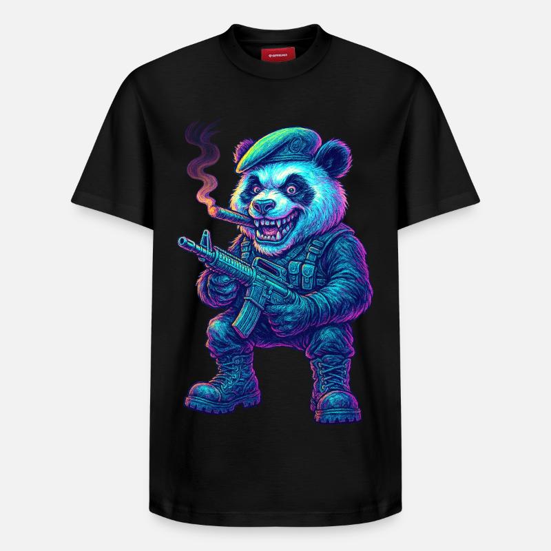 Neon Panda Söldner - Relaxed Unisex Supima Cotton T-Shirt – von SPREAD - Schwarz