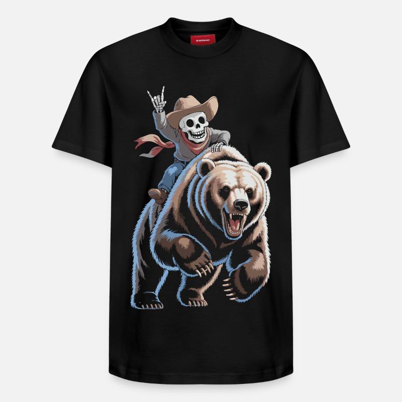 Squelette cow-boy sur ours - T-shirt unisexe décontracté en coton Supima – de SPREAD - noir