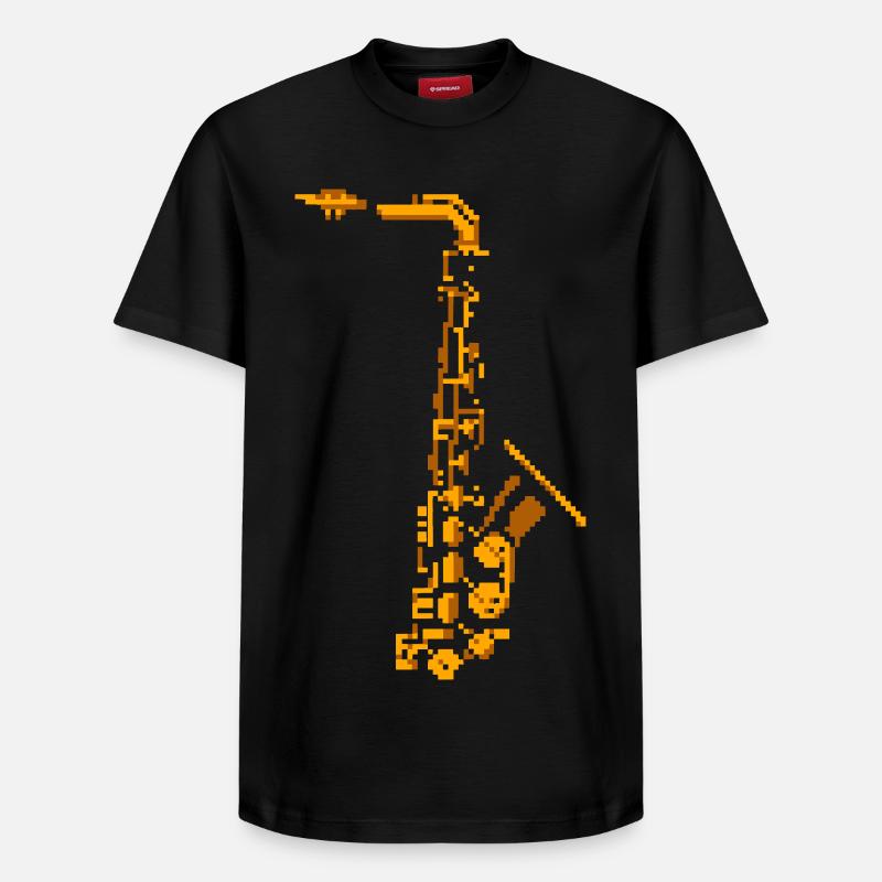 Saxophone Pixel Art - T-shirt unisexe décontracté en coton Supima – de SPREAD - noir