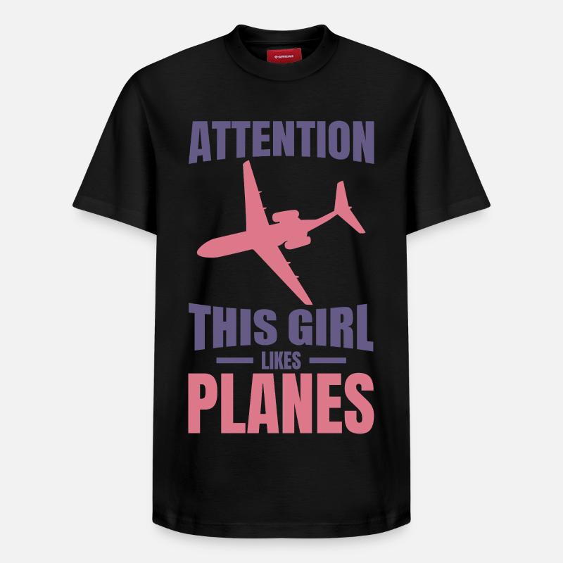 Flugzeug Mädchen - Relaxed Unisex Supima Cotton T-Shirt – von SPREAD - Schwarz