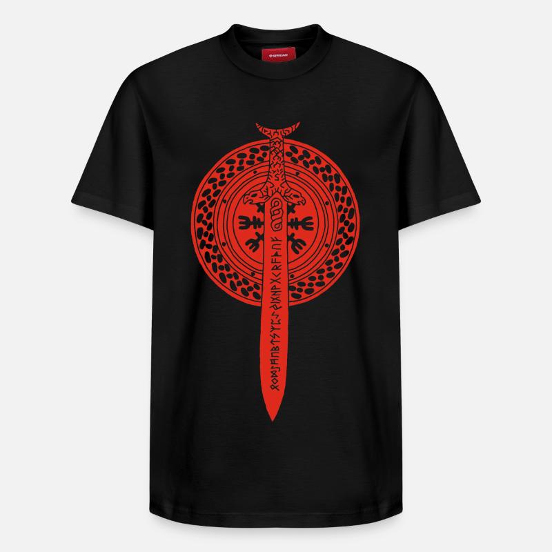 épée et bouclier viking (rouge) - T-shirt unisexe décontracté en coton Supima – de SPREAD - noir