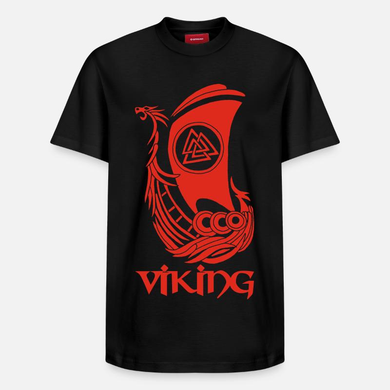 Bateau viking rouge - T-shirt unisexe décontracté en coton Supima – de SPREAD - noir