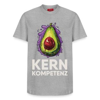 Avocado Kernkompetenz Humor - Relaxed Unisex Supima Cotton T-Shirt – von SPREAD - Grau meliert - Vorne - AI Model Female 172 dark (172cm) & AI Model Male 185 dark (185cm)