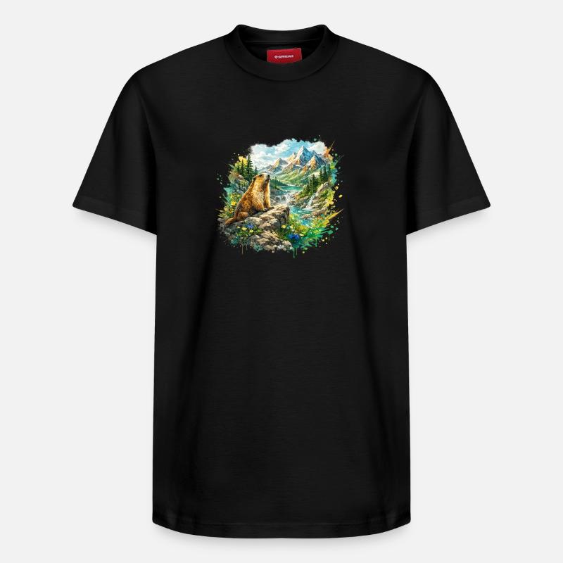 Marmotte forêt paysage  - T-shirt unisexe décontracté en coton Supima – de SPREAD - noir
