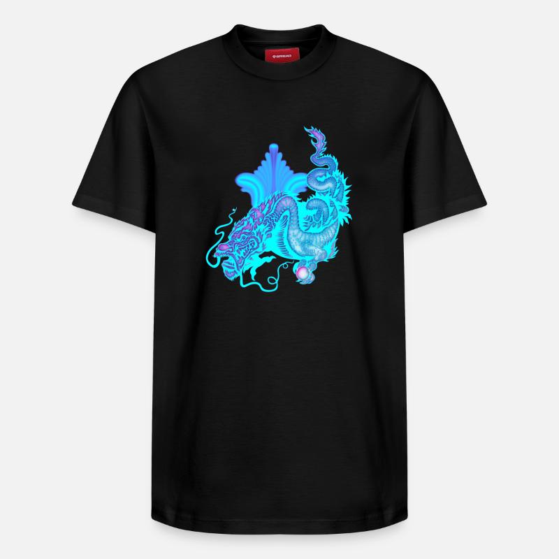 Hellblauer chinesischer Drache - Relaxed Unisex Supima Cotton T-Shirt – von SPREAD - Schwarz