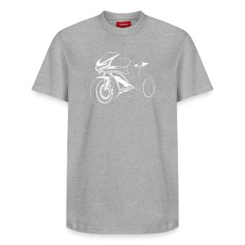 Motorcycle Racing Icon Illustration Symbol Icon - Relaxed Unisex Supima Cotton T-Shirt – by SPREAD - heather grey - Front - AI Model Female 172 dark (172cm) & AI Model Male 185 dark (185cm)
