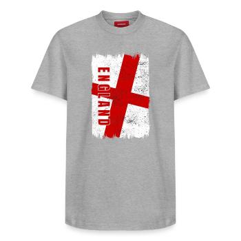 Drapeau de l'Angleterre - T-shirt unisexe décontracté en coton Supima – de SPREAD - gris chiné - Devant - AI Model Female 172 dark (172cm) & AI Model Male 185 dark (185cm)