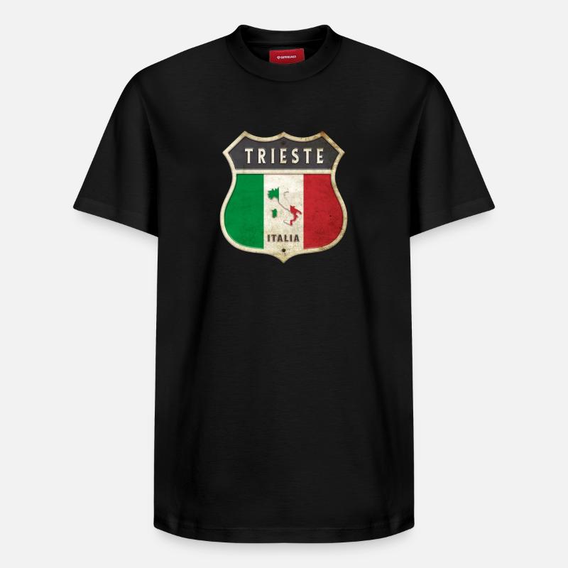 Trieste Italie Armoiries Drapeaux Design - T-shirt unisexe décontracté en coton Supima – de SPREAD - noir