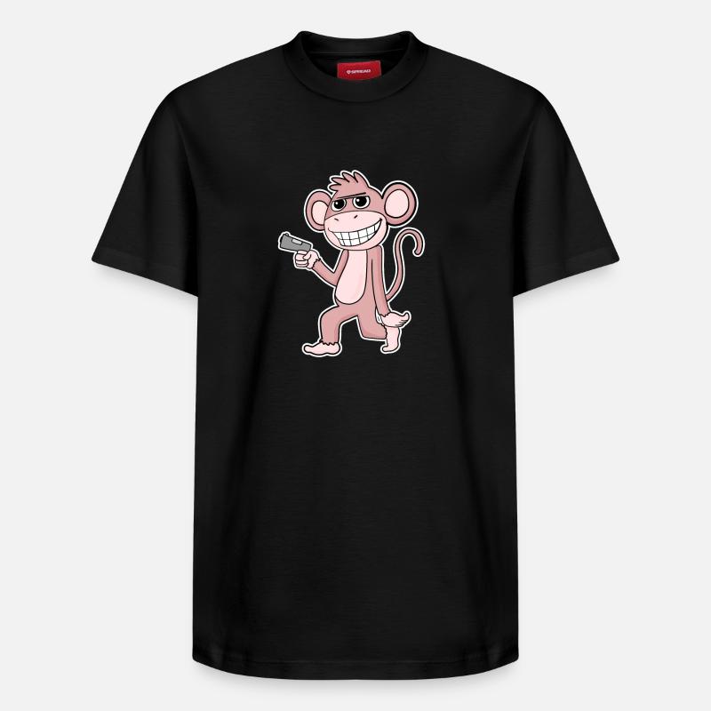 Singe avec pistolet - T-shirt unisexe décontracté en coton Supima – de SPREAD - noir