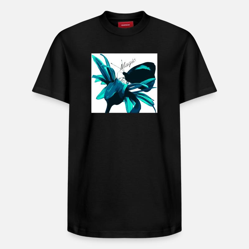 Imprimé fleur magique turquoise - T-shirt unisexe décontracté en coton Supima – de SPREAD - noir