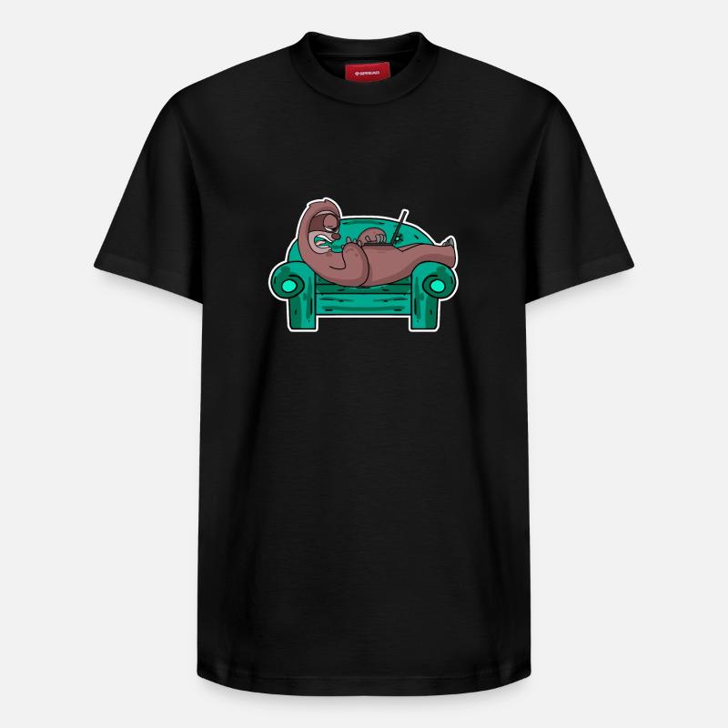Faultier auf Sofa Laptop Mitarbeiter - Relaxed Unisex Supima Cotton T-Shirt – von SPREAD - Schwarz