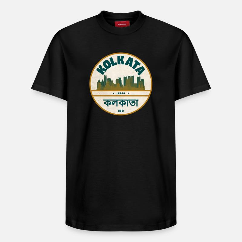 Kolkata Skyline Badge - T-shirt unisexe décontracté en coton Supima – de SPREAD - noir