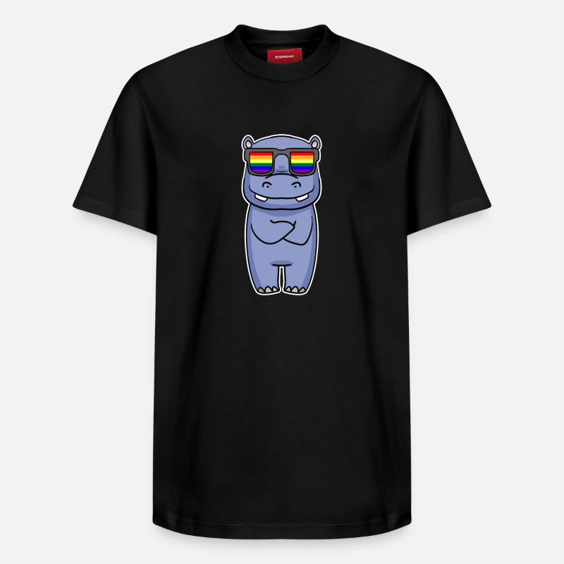 Regenbogen - Nilpferd mit Brille - Relaxed Unisex Supima Cotton T-Shirt – von SPREAD - Schwarz