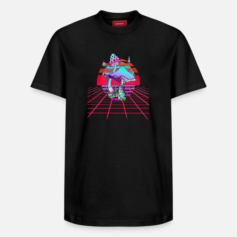Champignons Psychédéliques - Retro Wave Sunset - T-shirt unisexe décontracté en coton Supima – de SPREAD - noir