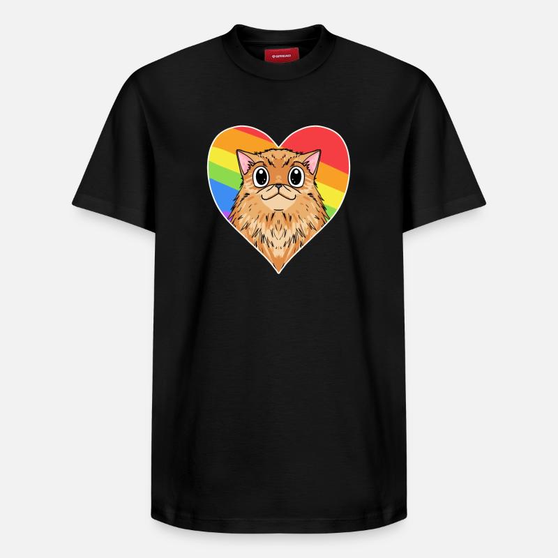 Arc-en-ciel - Chat avec cœur - T-shirt unisexe décontracté en coton Supima – de SPREAD - noir