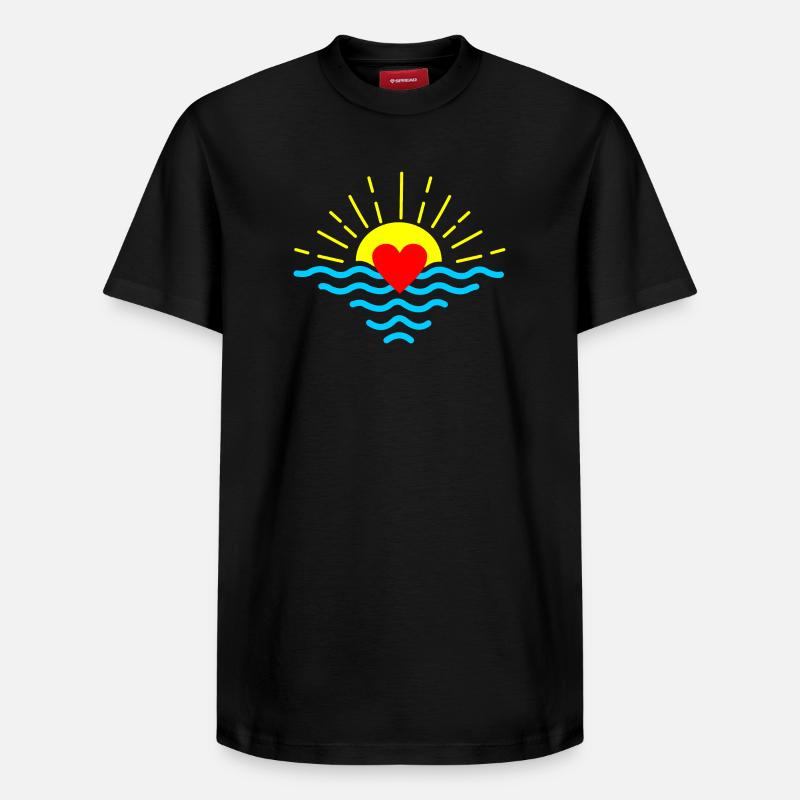 Coucher de soleil avec coeur - T-shirt unisexe décontracté en coton Supima – de SPREAD - noir