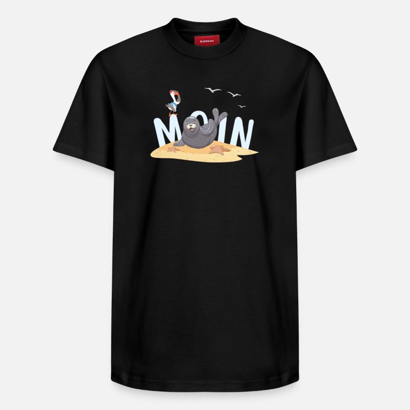 Moin Robbe Möwe Strand - Relaxed Unisex Supima Cotton T-Shirt – von SPREAD - Schwarz