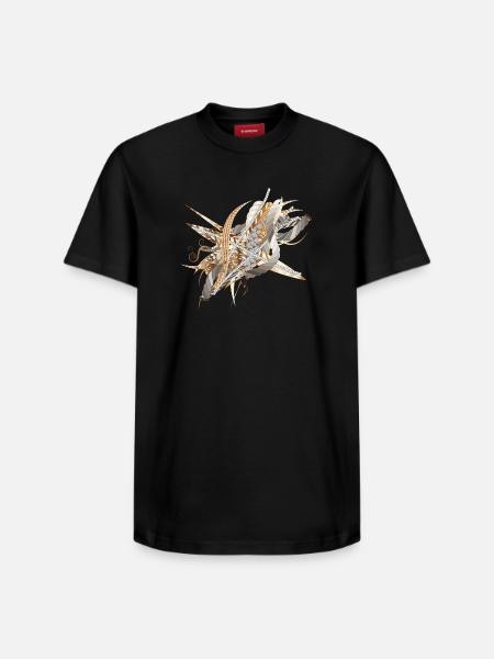 kunstnerisk filigran motiv lavet af bånd og fjer - Unisex T-shirt i Supima-bomuld med afslappet pasform – fra SPREAD - sort
