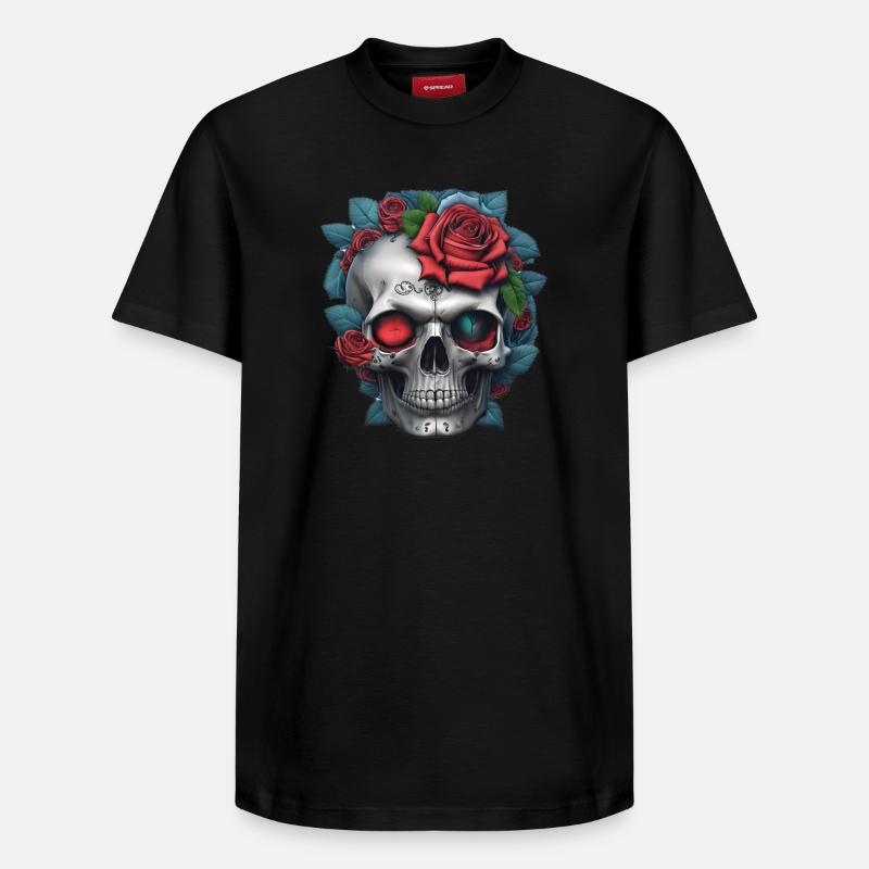 Crâne avec des roses - T-shirt unisexe décontracté en coton Supima – de SPREAD - noir