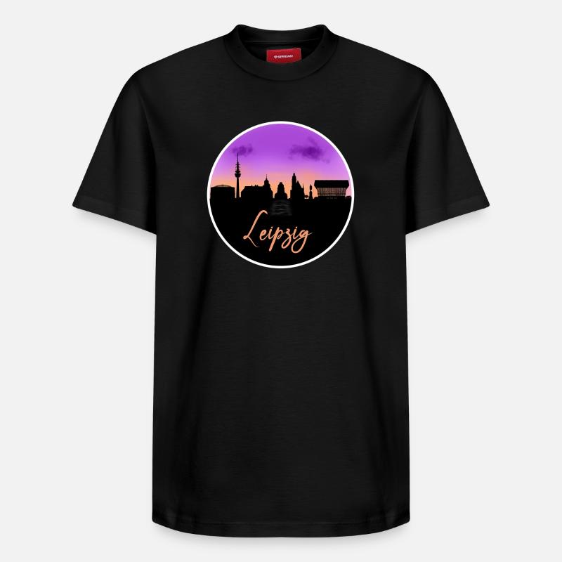 Leipzig Fine Skyline - T-shirt unisexe décontracté en coton Supima – de SPREAD - noir