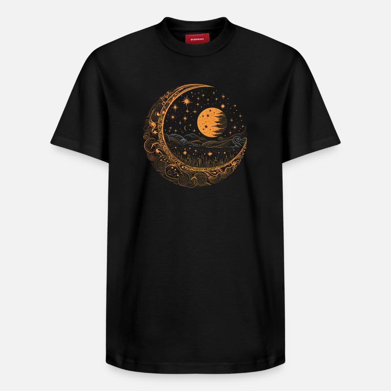 Lune avec étoiles - T-shirt unisexe décontracté en coton Supima – de SPREAD - noir