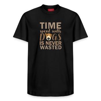 Zeit mit Hunden - Relaxed Unisex Supima Cotton T-Shirt – von SPREAD - Schwarz - Vorne - AI Model Female 172 light (172cm) & AI Model Male 178 light (178cm)