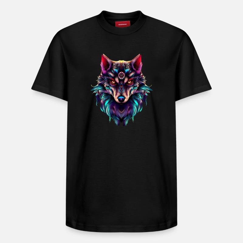 Wolf’s Head Synthwave Wolf - T-shirt unisexe décontracté en coton Supima – de SPREAD - noir
