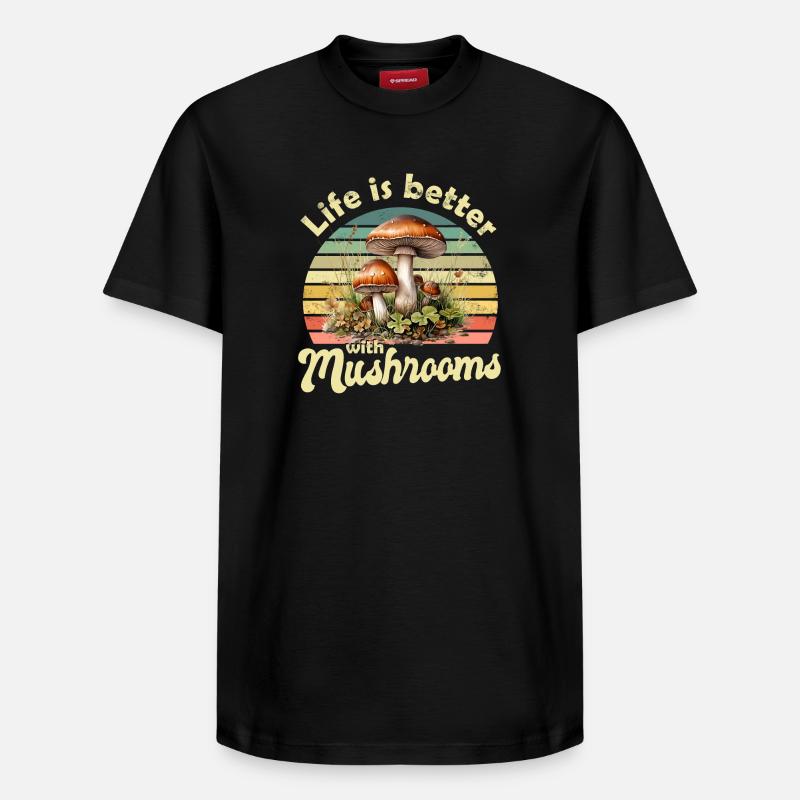 Mushroom Mushrooms - Relaxed Unisex Supima Cotton T-Shirt – by SPREAD - black
