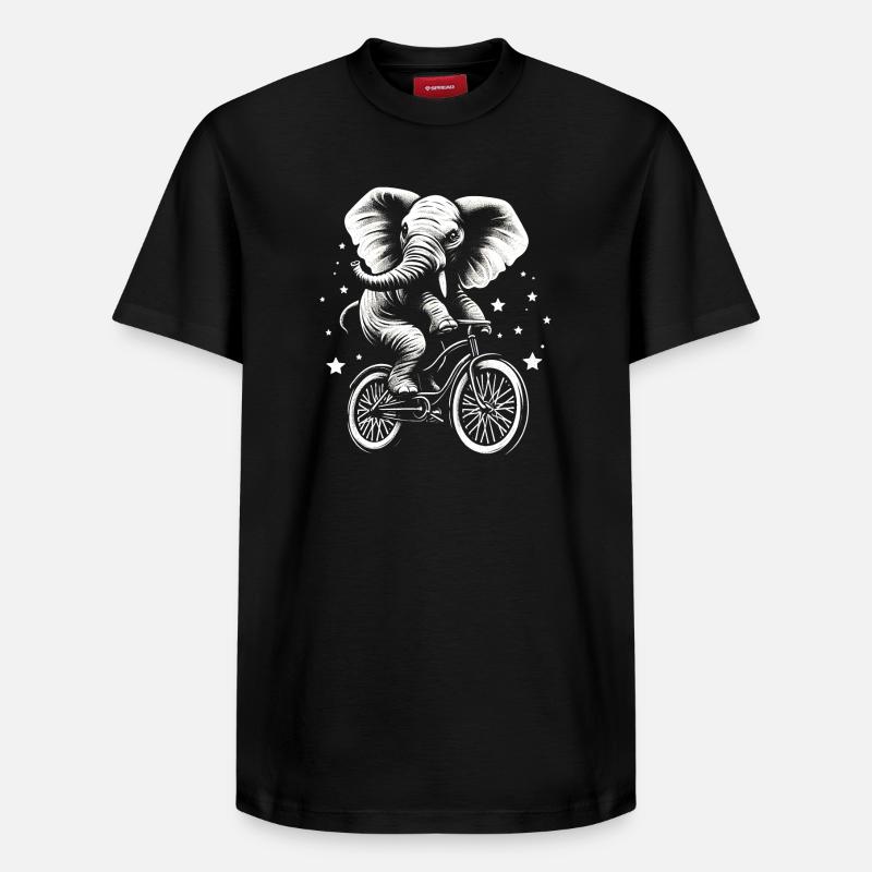 Éléphant sur un vélo - T-shirt unisexe décontracté en coton Supima – de SPREAD - noir