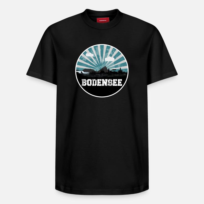 Bodensee Blue Hour Skyline - Relaxed Unisex Supima Cotton T-Shirt – von SPREAD - Schwarz