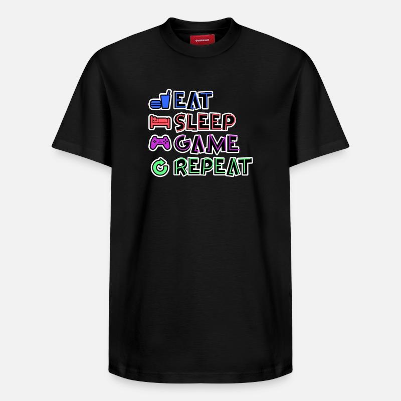 Répétition du jeu Eat Sleep - T-shirt unisexe décontracté en coton Supima – de SPREAD - noir