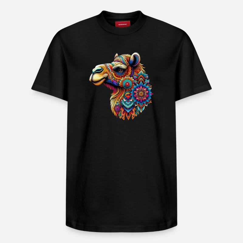 Kamel mit Mandalas verziert - Relaxed Unisex Supima Cotton T-Shirt – von SPREAD - Schwarz