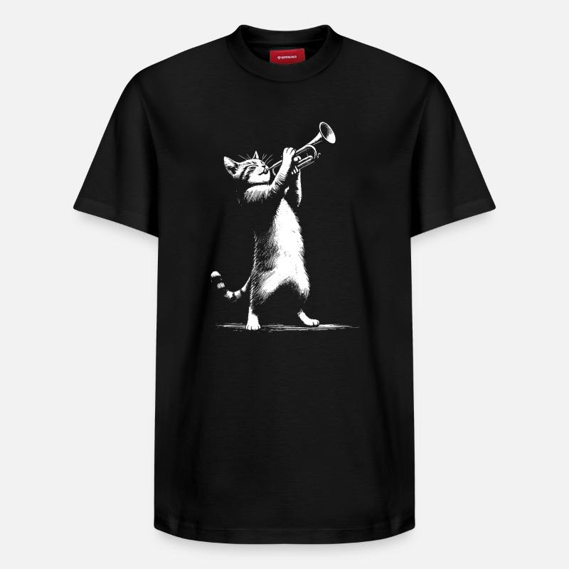 Chat avec trompette - T-shirt unisexe décontracté en coton Supima – de SPREAD - noir