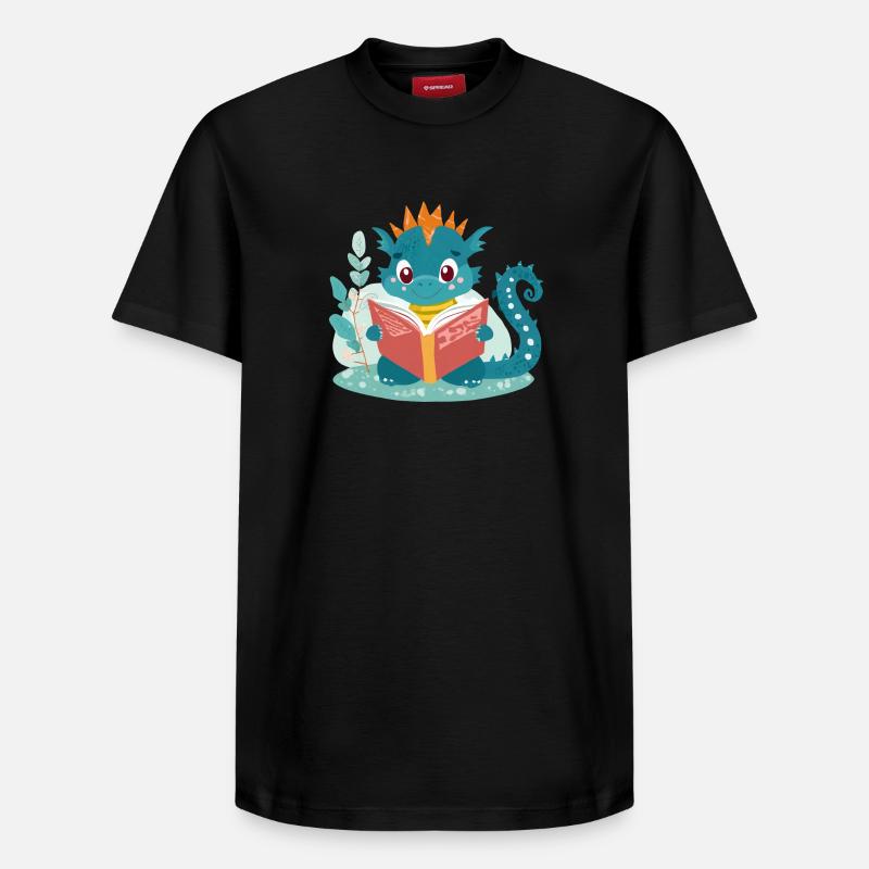 Kleiner Drache mit Buch - Relaxed Unisex Supima Cotton T-Shirt – von SPREAD - Schwarz