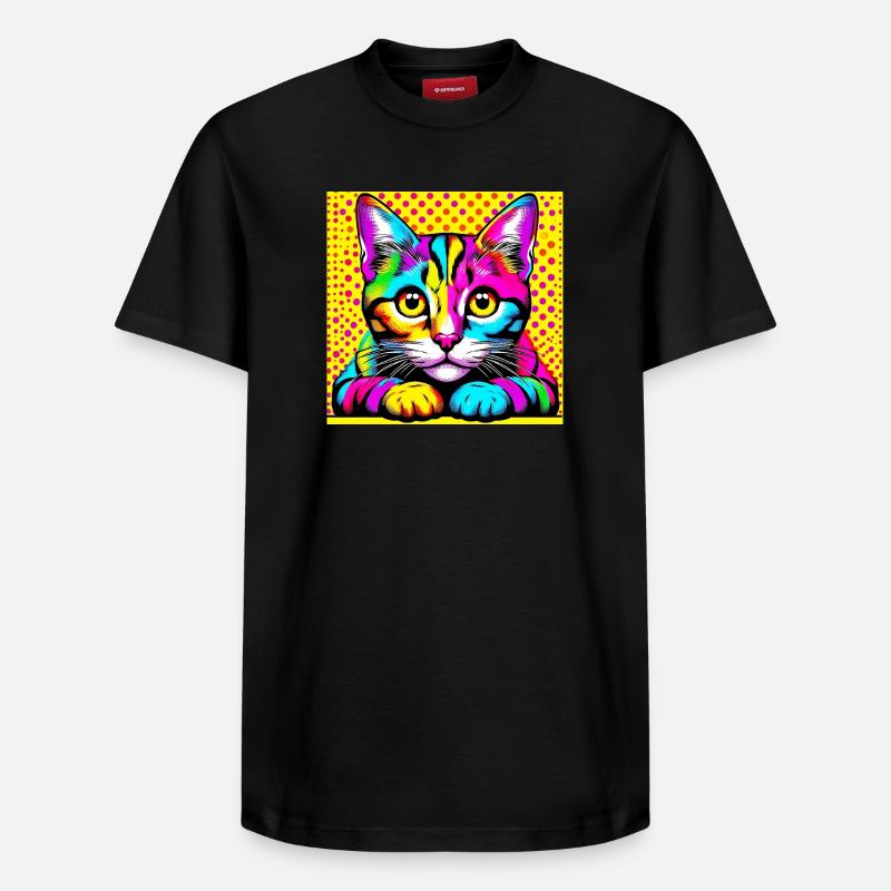 Chat Pop Art - T-shirt unisexe décontracté en coton Supima – de SPREAD - noir