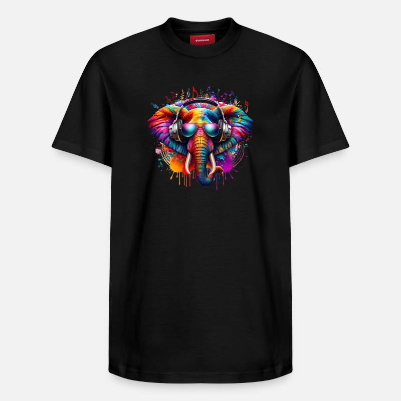 Bunter Elefant mit Kopfhörern - Relaxed Unisex Supima Cotton T-Shirt – von SPREAD - Schwarz
