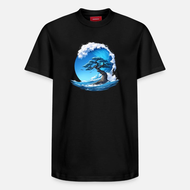 A tree under a wave - Relaxed Unisex Supima Cotton T-Shirt – by SPREAD - black