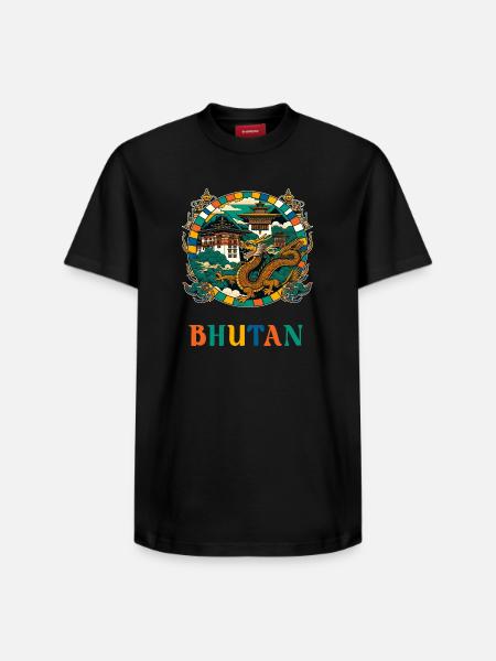 Bhutan Dragon Azja Południowa Thimphu - T-shirt unisex o luźnym kroju z bawełny Supima – marki SPREAD - czarny