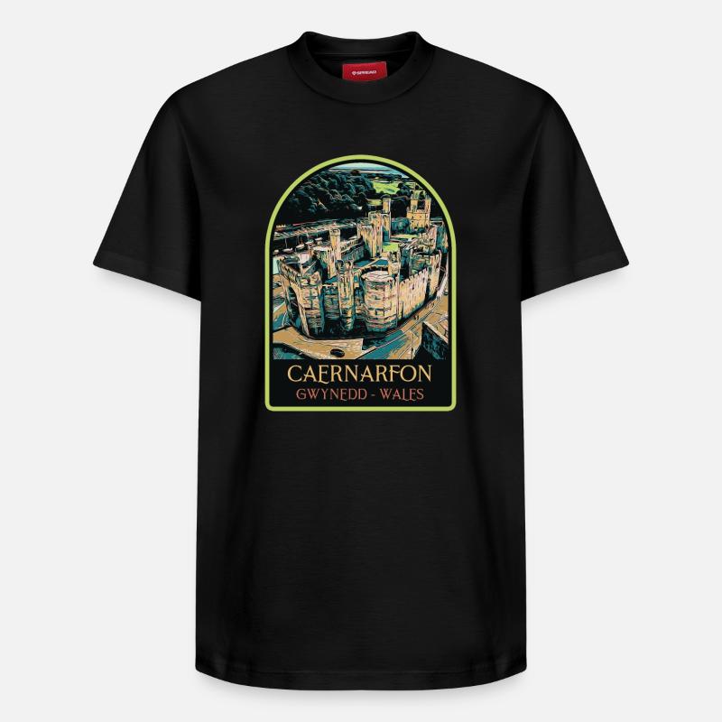 Illustration Château Caernarfon, Galles, RU - T-shirt unisexe décontracté en coton Supima – de SPREAD - noir