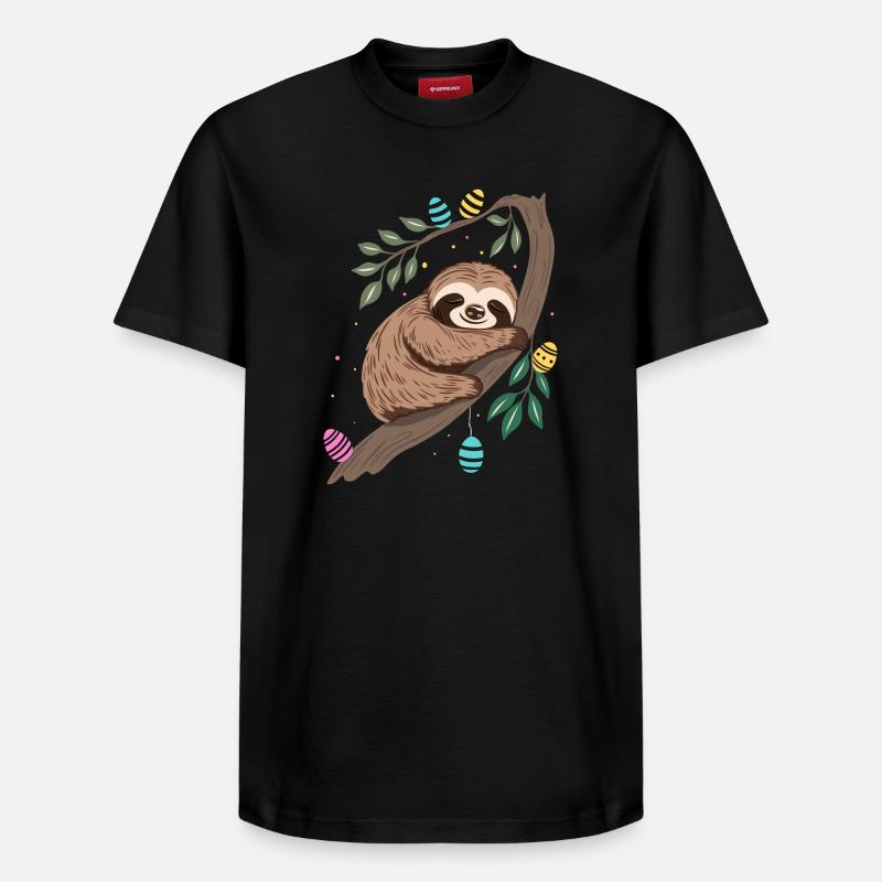 Easter Sloth with Easter Eggs - Relaxed Unisex Supima Cotton T-Shirt – by SPREAD - black
