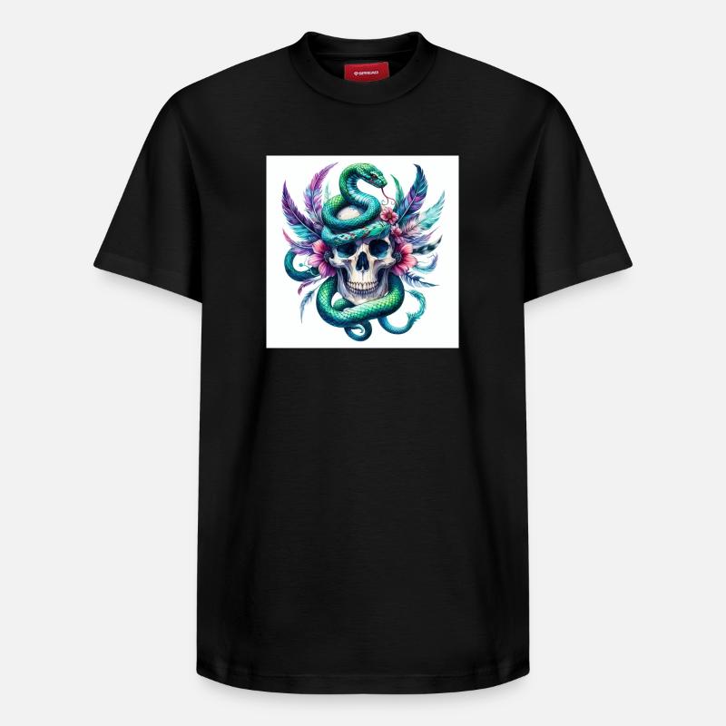 Aquarelle Crâne et Serpent - T-shirt unisexe décontracté en coton Supima – de SPREAD - noir