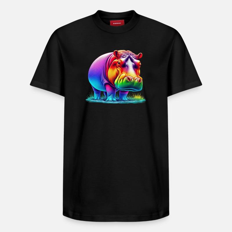 Hippopotame - T-shirt unisexe décontracté en coton Supima – de SPREAD - noir