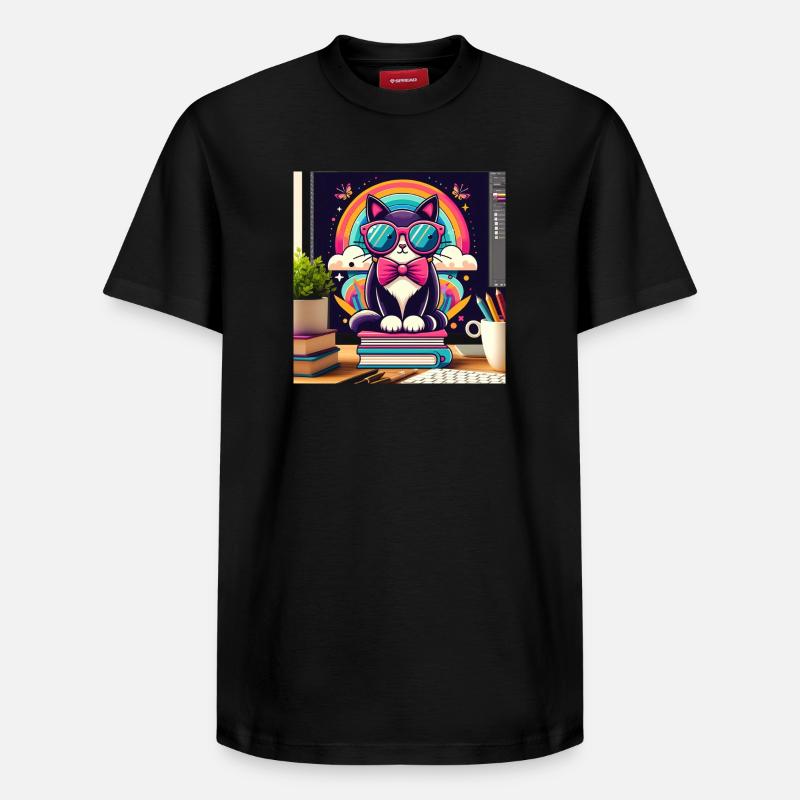 Chat studieux à lunettes - T-shirt unisexe décontracté en coton Supima – de SPREAD - noir