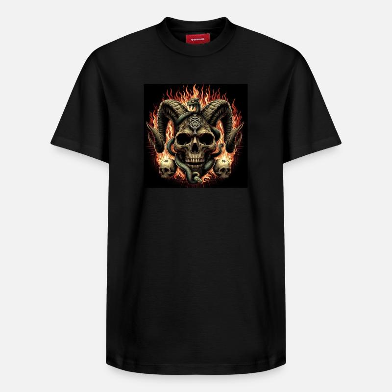 Crâne satanique en feu - T-shirt unisexe décontracté en coton Supima – de SPREAD - noir